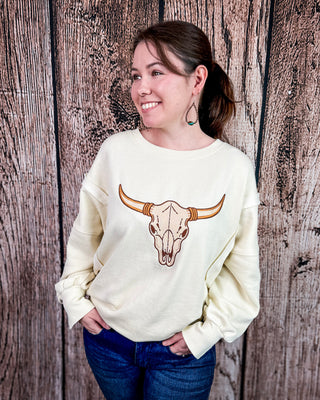 Sundance Skull Embroidered Pullover in Cream
