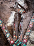 Silver Royal Blue and Pink Floral Ear Headstall