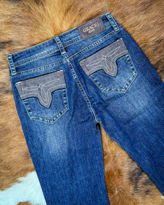 Suede Trail Bootcut Jeans by Grace in LA