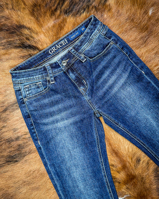 Suede Trail Bootcut Jeans by Grace in LA