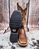 Front and bottom of the Wren Twisted X Women's 13" Ruff Stock Boot displayed on cowhide. 