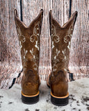 Back view of the Wren Twisted X Women's 13" Ruff Stock Boot displayed on cowhide, wood back drop.