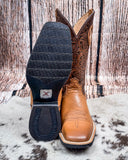 Front and bottom of the Sienna Twisted X Women's 11" Ruff Stock Boot displayed on cowhide.