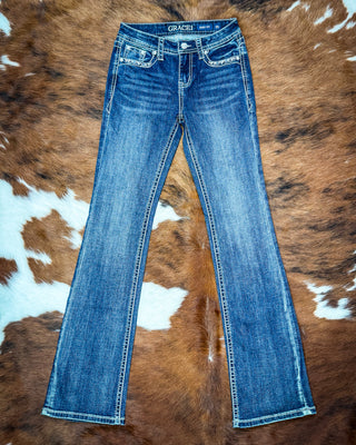 Longhorn Shine Steer Head Bootcut Jeans by Grace in LA
