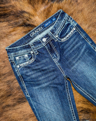 Longhorn Shine Steer Head Bootcut Jeans by Grace in LA