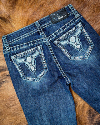 Longhorn Shine Steer Head Bootcut Jeans by Grace in LA