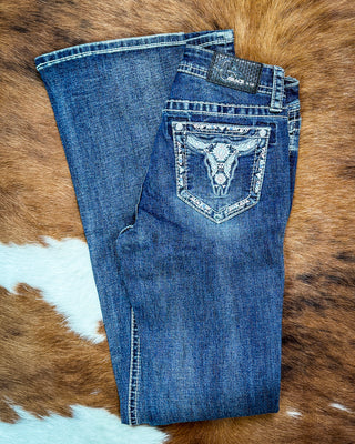 Longhorn Shine Steer Head Bootcut Jeans by Grace in LA