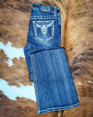 Longhorn Shine Steer Head Bootcut Jeans by Grace in LA