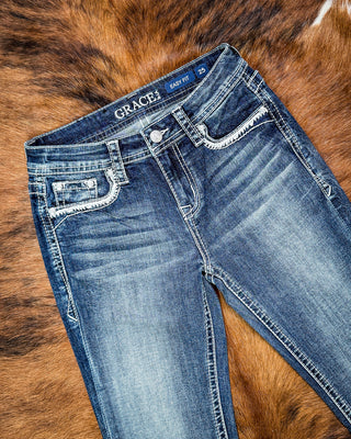 Aztec Spark Bootcut Jeans by Grace in LA