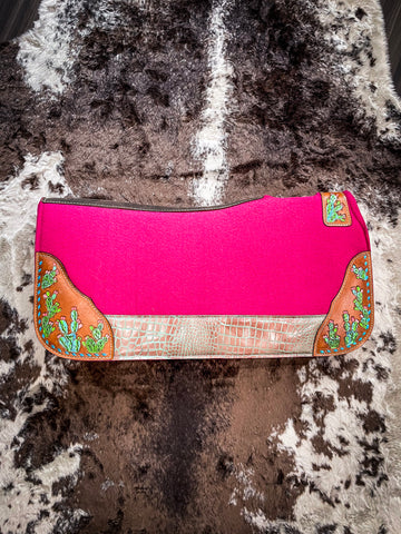 Hand Painted Cactus Saddle Pad - Pink