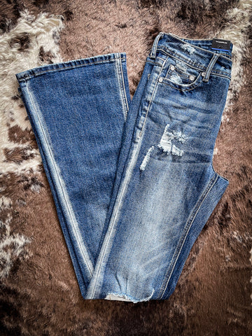 Grace in LA Easy Fit Women's Loretta Distressed Flare Jeans
