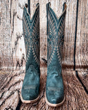 Front view of the Mesa Thunder Circle G Boots in a wood backdrop.