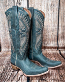 Side view of the Mesa Thunder Circle G Boots in a wood backdrop.