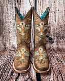 Front view of the Stormlash Corral Boots in a wood backdrop.