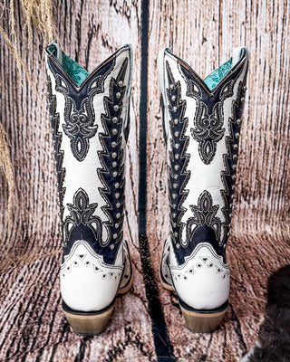 Back view of the Phantom Mesa Corral Boots in a wood backdrop.