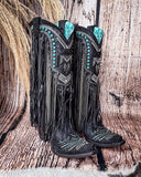 Side view of the Blackridge Stampede Corral Boots with a wood backdrop.