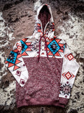 "Jimmy" Hooey Maroon Hoodie with Aztec Pattern
