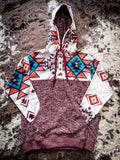 "Jimmy" Hooey Maroon Hoodie with Aztec Pattern