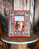Front view of the Myra Bag - Devonnies Sunflowers Photo Frame on a wood background.
