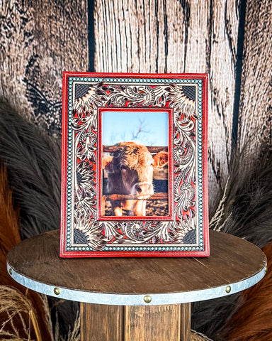 Front view of the Myra Bag - Devonnies Sunflowers Photo Frame on a wood background.