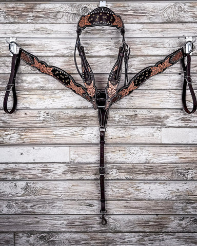 Signature Western Breast Collar and Headstall displayed on wood background.