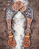Crystal Collection Ladies Spur Straps displayed on cowhide.