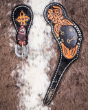 Signature Western Ladies Spur Straps displayed on cowhide.