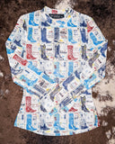 Boot Stamped Collage Mesh Top