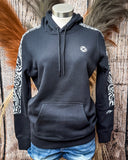 Canyon Ladies Hooey Hoodie displayed on mannequin against a wooden background.