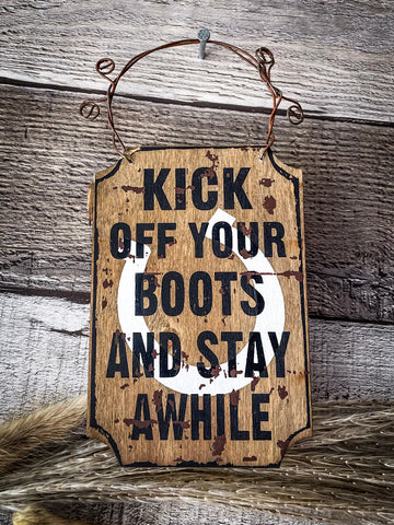 Wood Western Mini Sign - Stay Awhile