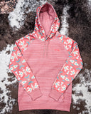 Punchy Ladies Hooey Hoodie in Mahogany with Aztec pattern displayed on cowhide.