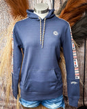 The Canyon Ladies Hooey Hoodie in Blue with Aztec displayed and styled on mannequin.