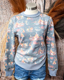 Blue Stallion Hooey Ladies Crew Sweatshirt displayed on mannequin.