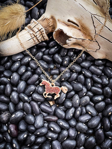 Ginger Horse Pendant Necklace - Brown