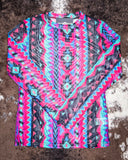 Retro Funk Mesh Top displayed on cowhide.