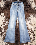 Steph High Waisted Trouser Flares displayed on cowhide.