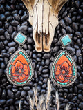 Faline Turquoise and Floral Tooled Leather Stud Earrings