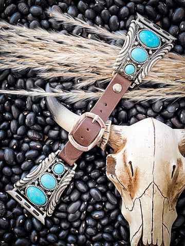 Nellie Western Style Turquoise and Leather Watch Band