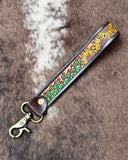 Myra Bag - Verdant Vines Tooled Leather Key Fob in Copper Brown