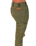 Cowgirl Tuff - Army Carpenter Flannel Lined Bootcut Jeans – Natural Waist Olive Green