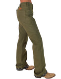 Cowgirl Tuff - Army Carpenter Flannel Lined Bootcut Jeans – Natural Waist Olive Green