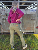 Cowgirl Tuff - Army Carpenter Flannel Lined Bootcut Jeans – Natural Waist Olive Green