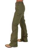 Cowgirl Tuff - Army Carpenter Flannel Lined Bootcut Jeans – Natural Waist Olive Green