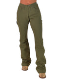 Cowgirl Tuff - Army Carpenter Flannel Lined Bootcut Jeans – Natural Waist Olive Green