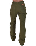 Cowgirl Tuff - Army Carpenter Flannel Lined Bootcut Jeans – Natural Waist Olive Green