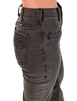 Gray pants with a brand logo on a white background