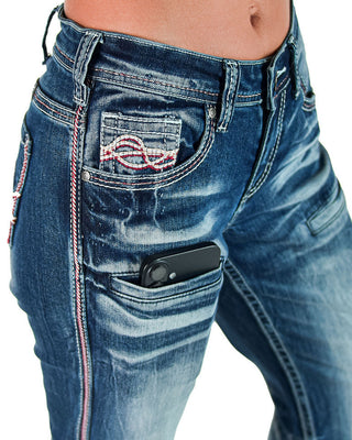 Red Twister Bootcut Jeans in Medium Wash by Cowgirl Tuff