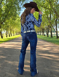 Cowgirl Tuff - Sapphire Delux Bootcut Jeans – Deep Blue Natural Waist Denim