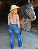 Cowgirl Tuff - Brown Western Boot Stitch High-Rise Trouser Jeans – Medium Wash with Faux Leather Detail
