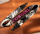 Montana West Western Guitar Style Hair-On Cowhide Crossbody Strap - Black/Pink